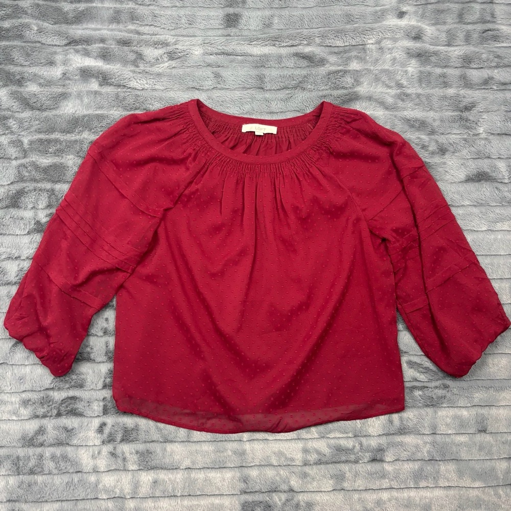Loft Womens Red Swiss Dot Pleated Sleeve Blouse Top Size S RN140923